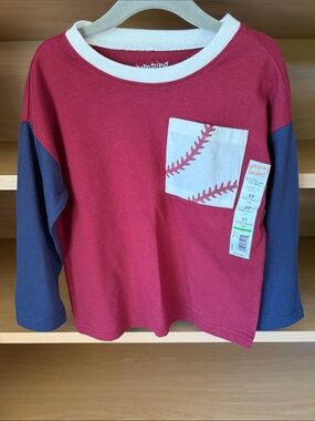 NWT•Jumping Beans Long Sleeve Pocket Baseball Tee | Maroon/Navy | 3T